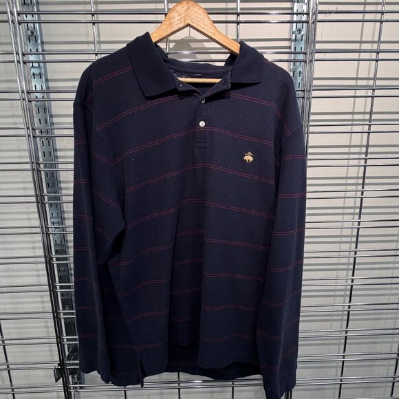 Brooks Brothers Other - Brooks Brothers XL Navy/Red Striped Cotton Knit Long Sleeve Polo Shirt